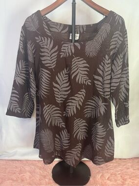 Cottonseed - 100% Cotton Women's Brown Leaf Print 3/4 Sleeve Tunic Top - Size M